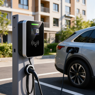 Dobra cena. Słup ścienny kwadratowy szklany ładowarka EV AC typ US 11,5 kW 48A 85V 265V IP54 5,64-calowy wyświetlacz LCD stacja ładowania do zastosowań mieszkalnych i lekkich komercyjnych W Internecie